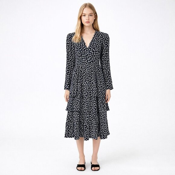 Vintage Dresses & Skirts - Vintage Heart Print Tiered Dress 10 V-Neck Black Valentine's Galentine's #A1041
